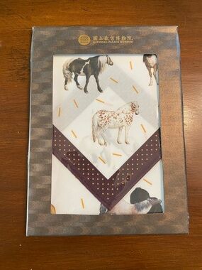 National Palace Museum Horse Print Handkerchief/Scarf- White & Brown